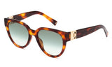 The Givenchy GV7155S 0UCEZ 53 Unisex Sunglasses feature a chic tortoiseshell cat eye frame, gradient green lenses, and gold temple accents. Displayed on a white background, these stylish Givenchy sunglasses suit any occasion.