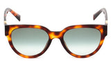 The Givenchy GV7155S 0UCEZ 53 Unisex Sunglasses feature a rounded cat eye shape, tortoiseshell frame, and gradient green lenses, shown against a white background.