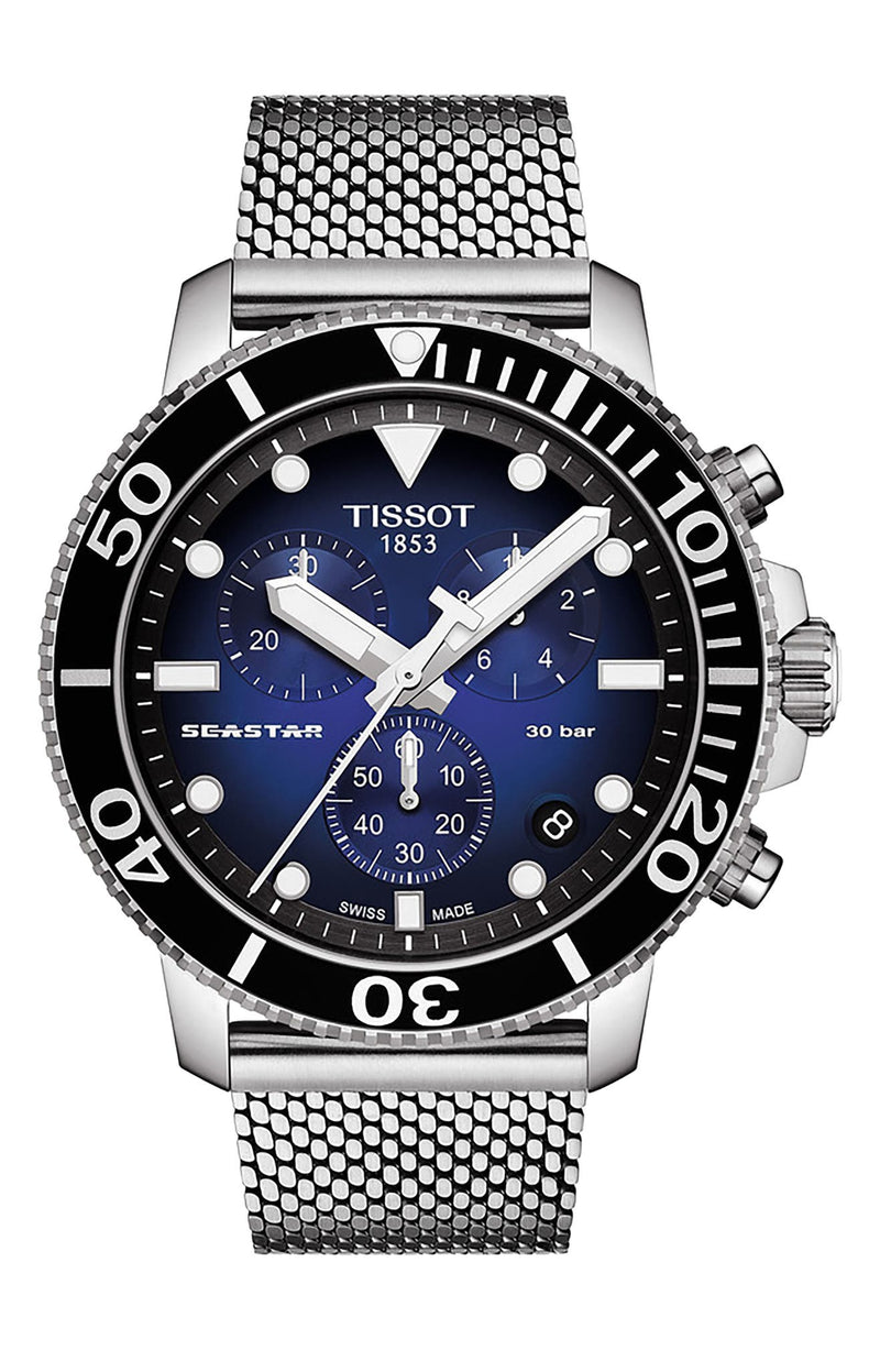 Tissot T1204171104102 Seastar 1000 Chronograph Stainless Steel Mesh Strap Men Watches - Lexor Miami