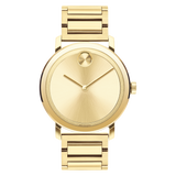 The Movado Watches 3600508 Bold Evolution men's watch pairs a polished gold stainless steel strap with a minimalist dial, two hands, and a signature round accent at 12 o’clock for timeless style.