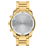 Back view of the Movado Watches 3600741 Bold Verso Gold Stainless Steel Strap Men’s Watch, featuring an engraved case back with “MOVADO BOLD,” “Swiss Movement,” and “Water Resistant”—a modern Swiss chronograph.