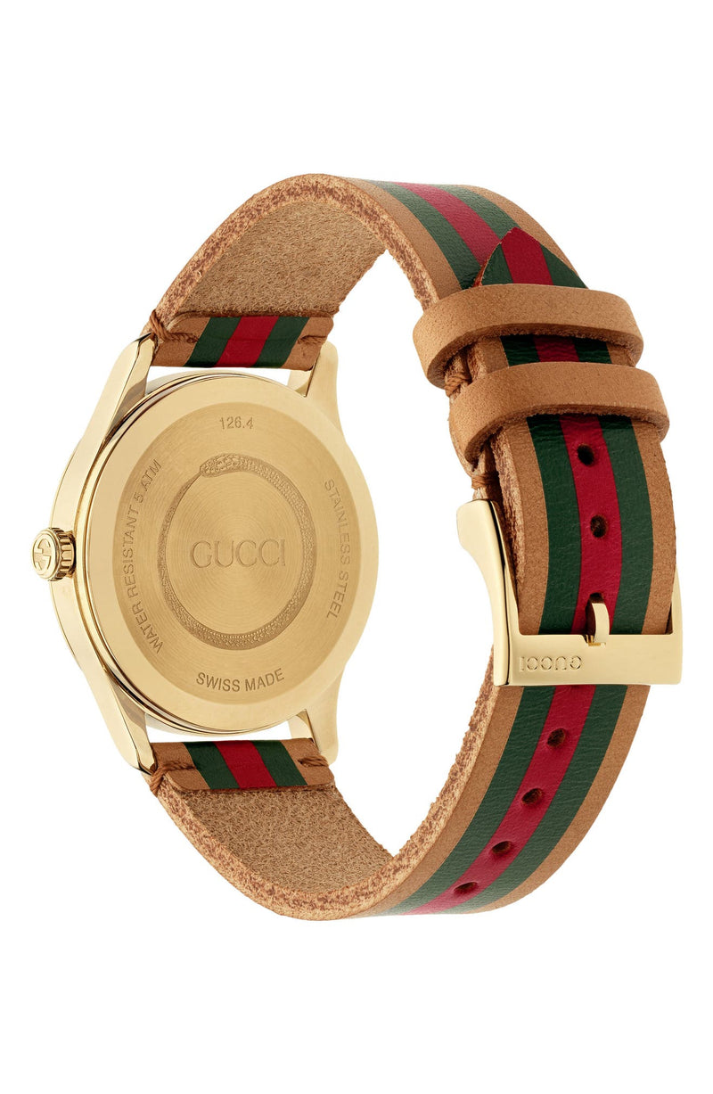 Gucci YA1264077 G-Timeless Leather Strap Watch, 38mm Men Watches Lexor Miami - Lexor Miami