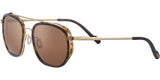 Serengeti Boron SS525001 Unisex Sunglasses by Bolle feature gold metal arms, brown-tinted lenses, and tortoiseshell-patterned frames, shown at an angle on a white background.