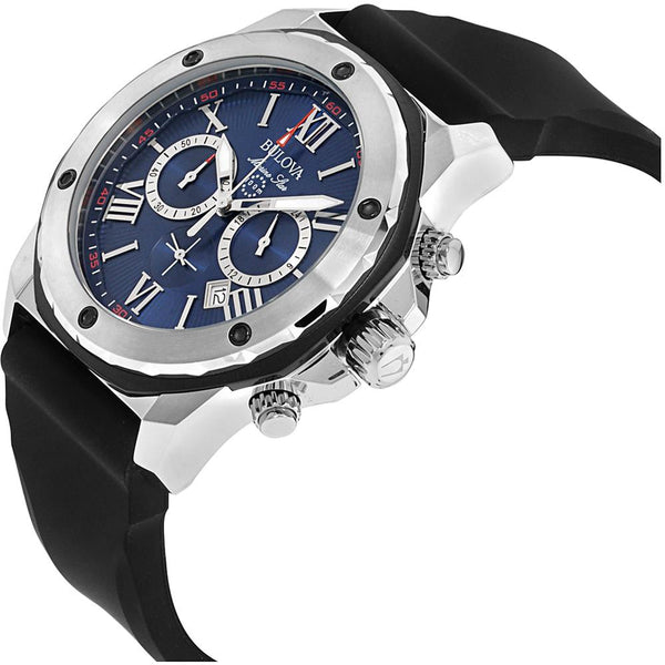 Bulova 98B258 Marine Star Blue Dial Black Silicone Strap Chronograph Men Watches - Lexor Miami