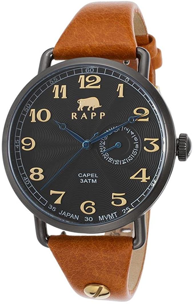 RAPP Watches RP2193 Capel Tan Genuine Leather Black Dial And Ip Stainless Steel unisex Watches Lexor Miami - Lexor Miami