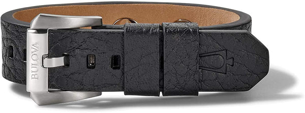 Bulova J96B011 Precisionist Black Leather Belt-Strap Bracelet with Iconic Precisionist Bolt Studs Men Jewelry - Lexor Miami