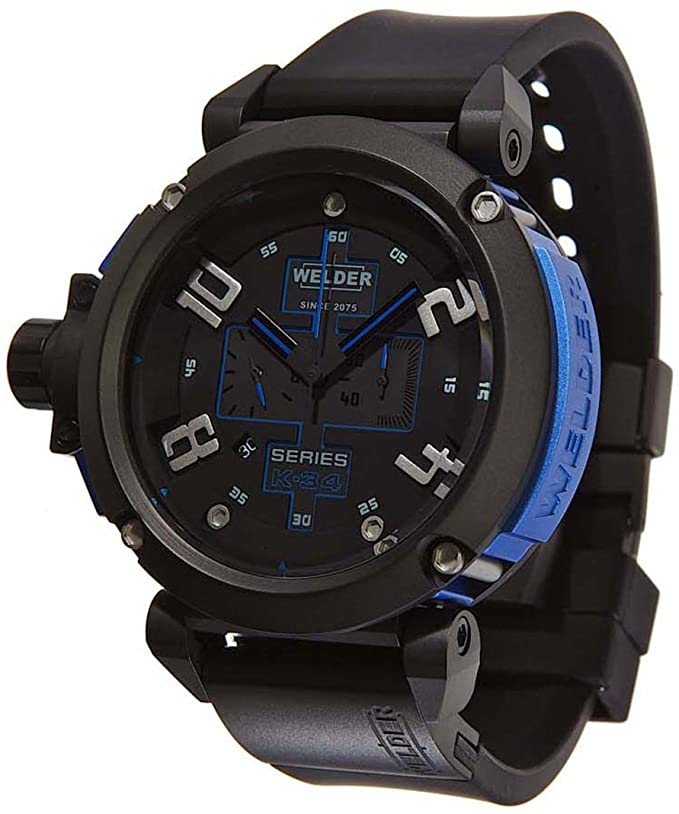Welder K34-2002 by U-Boat K34 Chronograph Black Steel Rubber Strap Calendar Men Watches Lexor Miami - Lexor Miami