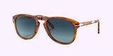 Persol PO0714SM 96/S3 54 Unisex sunglasses by Persol Sunglasses, featuring brown tortoiseshell frames, round gradient dark lenses, and a silver bridge, shown on a light purple background.