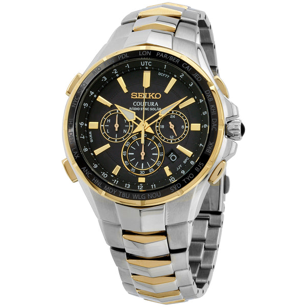 Seiko SSG010 Coutura Radio Sync Solar Black Dial Two Tone Steel Chronograph World time Men Watches Lexor Miami - Lexor Miami