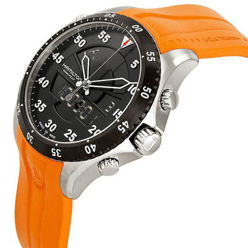 Hamilton H64554431 Khaki Flight Chronograph Black Dial Orange Rubber Men Watches - Lexor Miami