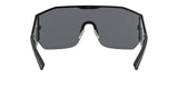 Front view of Versace VE2220 100987 41 Unisex Sunglasses, featuring oversized shield frames, dark tinted lenses, and wide arms in a modern, angular design from Versace Sunglasses.