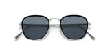 Front view of Persol PO5007ST 800656 47 unisex sunglasses by Persol Sunglasses, showing square dark lenses and thin silver metal frames and temples against a white background.