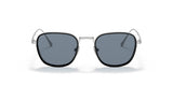 The Persol PO5007ST 800656 47 Unisex Sunglasses by Persol Sunglasses feature square dark lenses and thin silver titanium frames and temples, shown from the front against a white background.