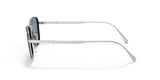 Side view of Persol PO5007ST 800656 47 Unisex Sunglasses by Persol Sunglasses, featuring a silver titanium frame with black accents, dark lenses, thin textured arms, and slightly curved earpieces against a white background.