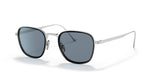 The Persol PO5007ST 800656 47 Unisex Sunglasses by Persol Sunglasses feature silver metal frames, dark blue-tinted square lenses, and sleek, straight temples with gentle curves for a modern, minimalist look ideal for everyday wear.