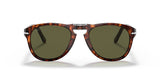 Front view of Persol PO0714SM 24/P1 54 unisex tortoiseshell aviator sunglasses by Persol Sunglasses, featuring dark green lenses, keyhole bridge, and silver hinge accents on a white background.