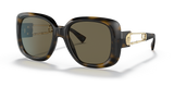 The Versace VE4411 108/3 54 Unisex Sunglasses feature rectangular tortoiseshell frames, dark lenses, thick temples with gold accents, and a visible brand logo near the hinges—making them a striking accessory from Versace Sunglasses.