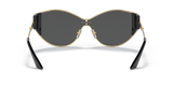 Front view of Versace VE2239 100287 47 unisex sunglasses featuring black cat-eye frames, gold metal rims, and dark tinted lenses. Versace branding shows on the nose bridge. Buy from an authorized Miami dealer.