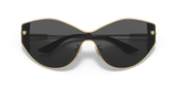 A pair of Versace VE2239 100287 47 unisex black butterfly sunglasses with gold trim and Medusa logo on each temple, displayed on a white background by an authorized Versace Sunglasses dealer in Miami.