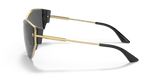 Side view of Versace VE2239 100287 47 unisex sunglasses with gold metal frames, dark tinted lenses, and black temple tips, shown on a white background. Available from an authorized Versace Sunglasses dealer in Miami.
