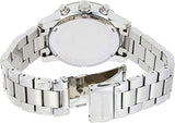 This women's luxury watch, the Michael Kors MK6428 Lexor Miami by Michael Kors Watches, features a silver stainless steel band with an engraved clasp and a smooth, round case back viewed from behind.