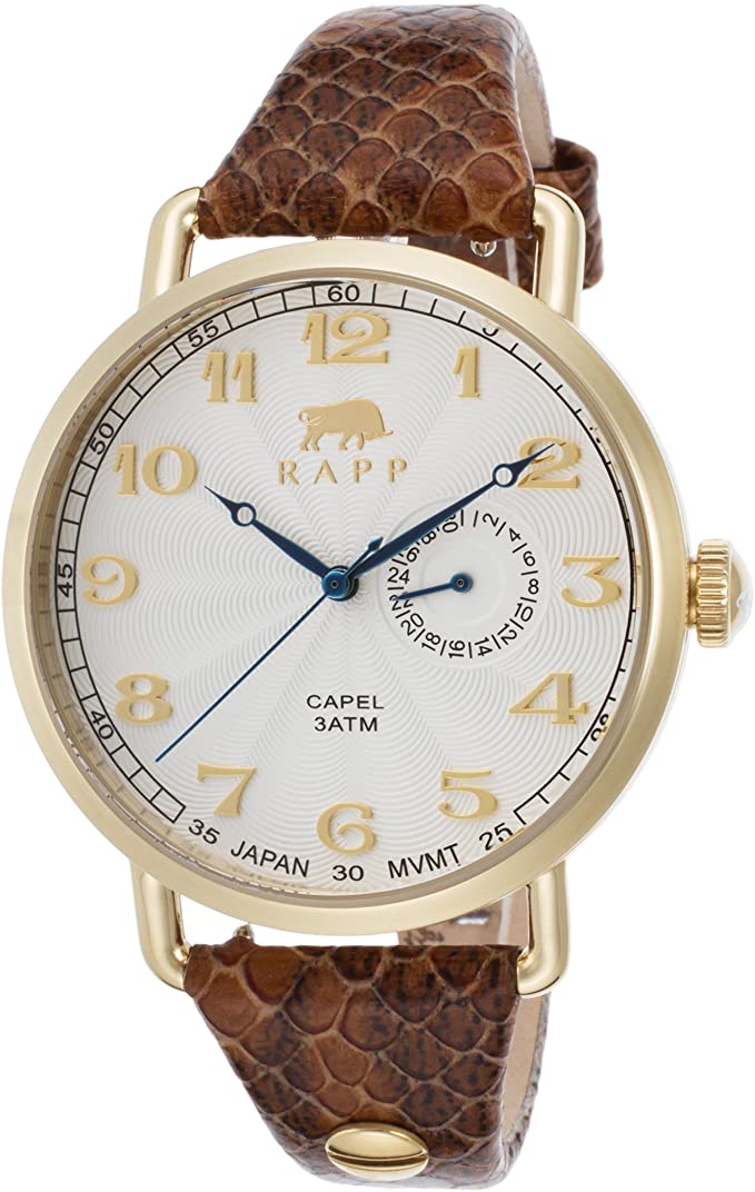 RAPP RP2144 Capel Brown Snake-Skin Print Leather White Dial Gold-Tone Ss Women Watches Lexor Miami - Lexor Miami