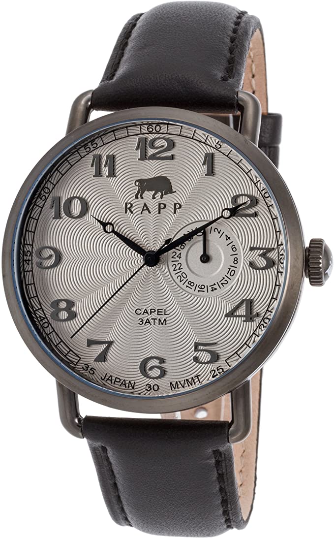 RAPP RP2168 Capel Black Genuine Leather Light Grey Dial Gunmetal Ip Ss Men Watches Lexor Miami - Lexor Miami