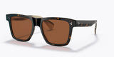 The Oliver People OV5444SU 166673 54 Casian Unisex Sunglasses feature a square tortoiseshell frame with brown lenses and subtle decorative hinge dots, displayed on a white background.