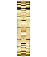 The Guess U0638L2 Gold Stainless Steel Strap features rectangular links with the GUESS logo and a small G on two center links—ideal for pairing with Guess Watches women's models.