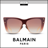 A pair of Balmain BPS-106B-150 Armour Unisex Sunglasses with gradient lenses is displayed on a white background. The Lexor Miami logo is at the top, with BALMAIN PARIS written boldly below the Balmain Sunglasses.