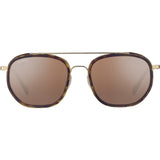 The Bolle Serengeti Boron SS525001 Unisex Sunglasses feature brown-tinted lenses, gold metal arms, a double bridge, and a subtle tortoiseshell frame—perfect for stylish driving.