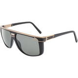 Cazal 673 001 61 Unisex Sunglasses by Cazal Sunglasses feature a black and gold thick rectangular frame, gray tinted lenses, gold top accent, and signature CAZAL temple design.