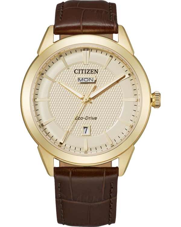Citizen AW0092-07Q Corso Eco-Drive Brown Leather Strap Men Watches - Lexor Miami