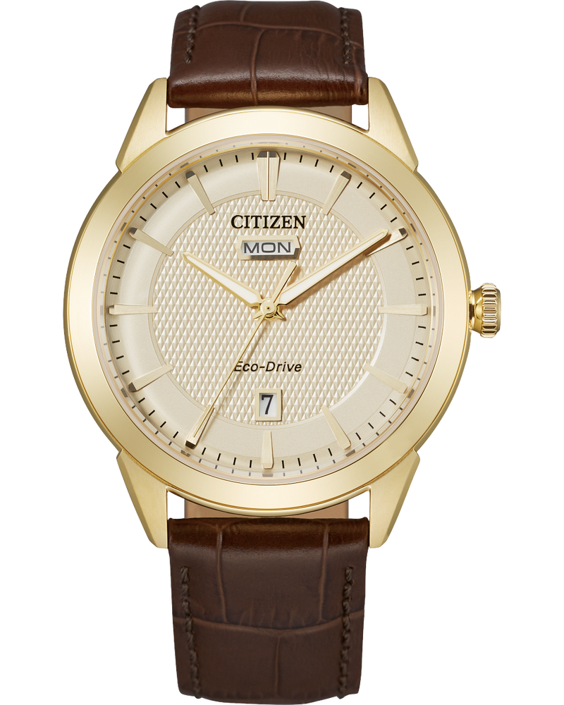 Citizen AW0092-07Q Corso Eco-Drive Brown Leather Strap Men Watches - Lexor Miami