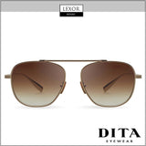 Front view of Dita DTS409-A-01 Flight.009 unisex sunglasses with gold frames and brown gradient lenses, shown on a white background. Lexor Miami and Dita Sunglasses logos appear above and below the eyewear.