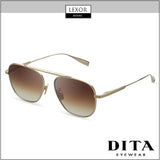 Dita DTS409-A-01 Flight.009 unisex sunglasses in classic gold aviator style with brown gradient lenses are shown on a white background, featuring the DITA EYEWEAR logo bottom right and LEXOR MIAMI at the top center.
