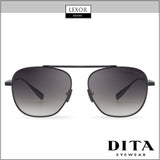 Front view of Dita DTS409-A-03 Flight.009 unisex sunglasses with dark gradient lenses and a slim black metal frame on a white background, featuring LEXOR MIAMI and Dita Sunglasses logos. Discover more Miami styles from Dita!.