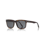 Tom Ford FT0775S 52A 56 Stephenson Unisex Sunglasses feature a brown tortoiseshell frame, rectangular dark lenses, and metal arm accents, shown on a white background with reflection—an elegant designer eyewear from Tom Ford Sunglasses.