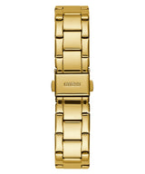 The Guess GW0001L2 Gold Steel Stainless Strap features polished rectangular links and a gold-tone finish, with Guess Watches engraved on the clasp—a stylish match for women's timepieces.