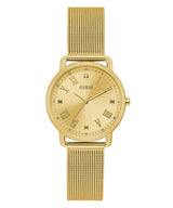 The Guess GW0031L2 Gold Mesh Strap watch by Guess Watches features a sparkling diamond dial, adding timeless elegance to women's watch collections.