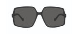 Loewe LW40061I 01A 61 Unisex Sunglasses, black and oversized with dark lenses, feature a thick frame and inward-curving temples. Shown from the front on a plain white background. Authentic Loewe Sunglasses.