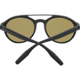 The Serengeti Leandro 8594 Unisex Sunglasses feature black frames and light brown lenses, shown from the back with crossed arms. "Serengeti" is printed near each hinge, blending sport-chic style by Serengeti Sunglasses.