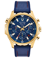 Bulova 97B168 Blue Marine Star Leather Chronograph Watch - Lexor Miami