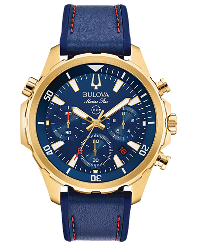 Bulova 97B168 Blue Marine Star Leather Chronograph Watch - Lexor Miami