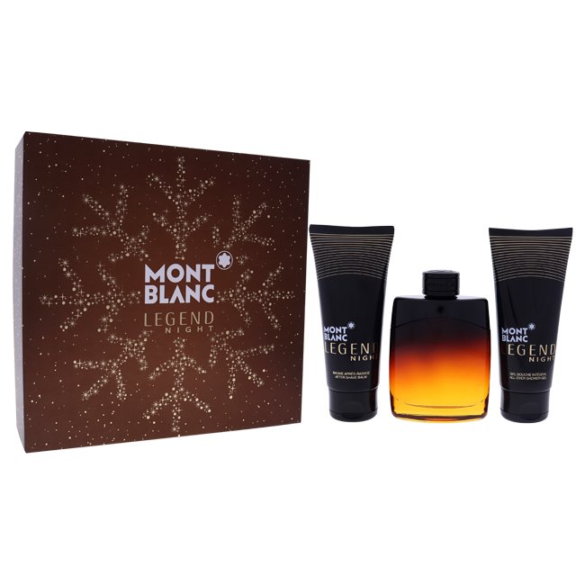 Mont Blanc Legend Night 3.3oz EDP M Spray, 3.3oz After Shave Balm, 3.3oz Shower Gel Set for Men - Lexor Miami