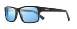 Revo Sunglasses RE 1112 01 Finley Unisex eco-friendly sunglasses feature rectangular blue mirrored polarized lenses, shown from a side angle on a white background.