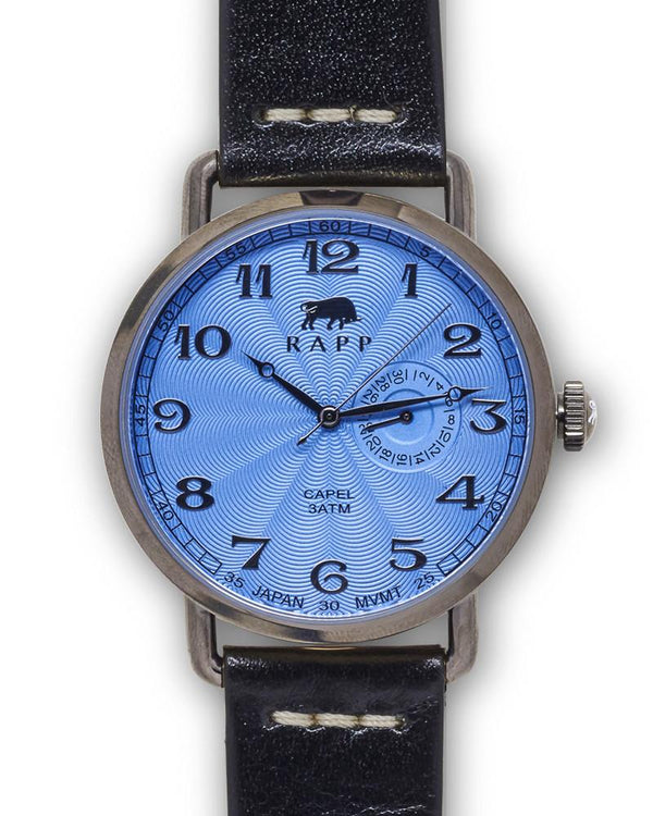 RAPP RP2182 Capel - Gunmetal Blue Top Stitch Leather Men Watches Lexor Miami - Lexor Miami