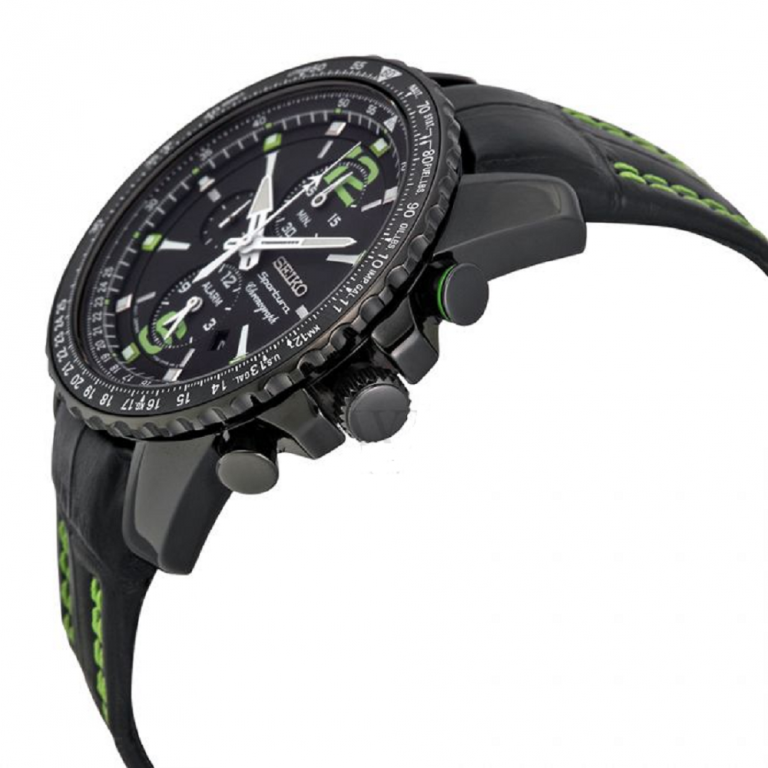 Seiko SNAE97 Black Leather Sportura Aviation Chronograph Men Watches Lexor Miami - Lexor Miami