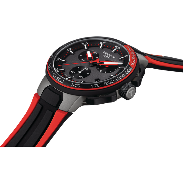 Tissot T1114172744100 T-Race Cycling Chronograph Black-Red Silicone Strap Men Watches - Lexor Miami