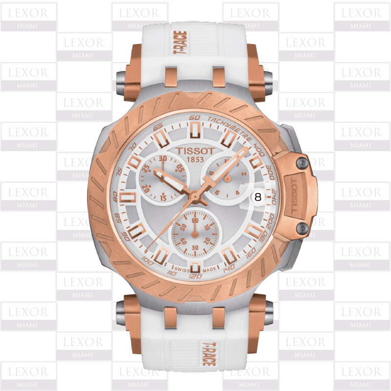 Tissot T1154172701101 T-Race Cronógrafo Branco Silicone Strap Relógios Masculinos